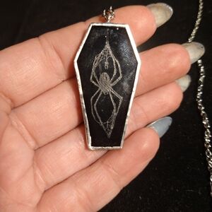 Stained glass coffin spider pendant